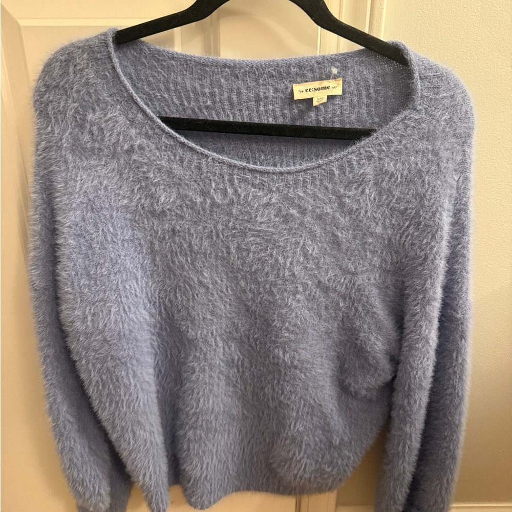 Women's Fluffy Blue Sweater